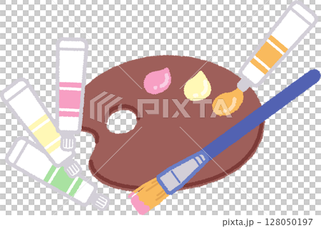 Illustration of paints, palette and brushes 128050197