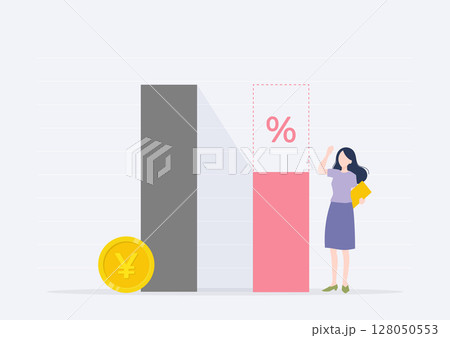 コスト削減のグラフを見て喜ぶビジネスウーマン 128050553