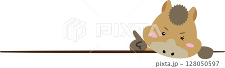 指さしで注目を集める!かわいい午(うま)キャラの案内イラスト 指さしで注目を集める!かわいい午(うま)キャラの案内イラスト 128050597