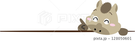 指さしで注目を集める！かわいい午（うま）キャラの案内イラスト 128050601