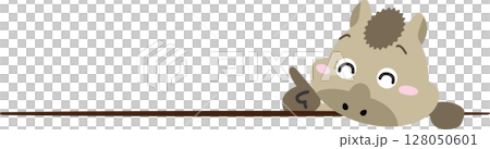 指さしで注目を集める！かわいい午（うま）キャラの案内イラスト 128050601