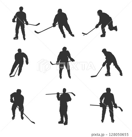 Hockey player silhouettes, Hockey players silhouette set Hockey player silhouettes, Hockey players silhouette set 128050655