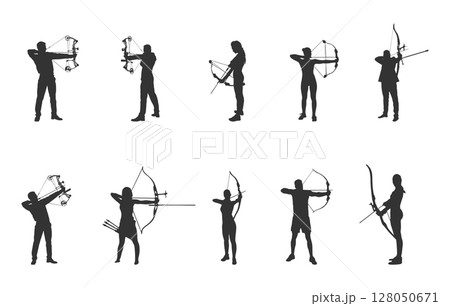 Archery silhouettes, Man archery silhouette , Woman archery silhouette Archery silhouettes, Man archery silhouette , Woman archery silhouette 128050671