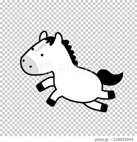 簡單可愛的馬插圖（馬年）黑白 128050845