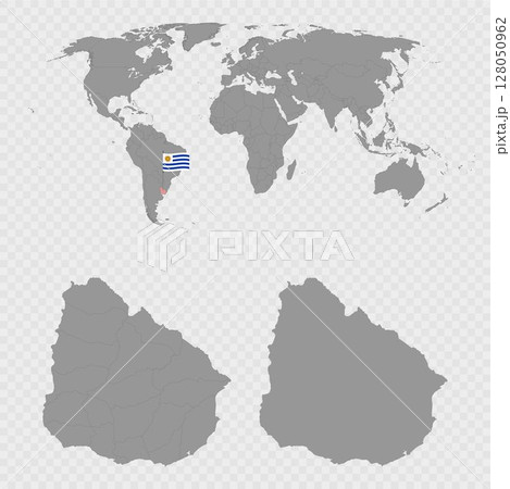 Uruguay Map Set with World Location. 128050962