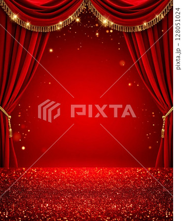 ゴージャス感のある赤いカーテン 128051024