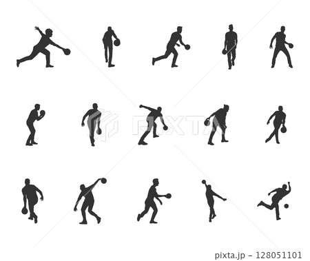 Bowling player silhouettes, Bowling people silhouettes, Bowling player SVG, Bowling player vector 128051101