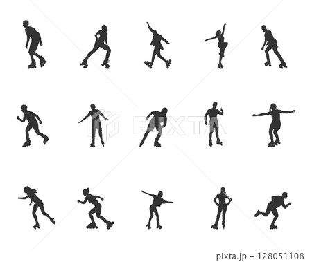Roller skating silhouettes, Woman roller skating silhouette, Man roller skating silhouette 128051108