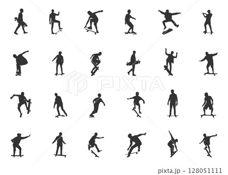 Skateboarding silhouette, Skate silhouette, Skateboard silhouettes, Skateboard vector, People skateboarding, Skateboarding bundle set. 128051111
