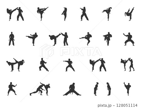 Karate Silhouettes, Martial Arts Silhouette,  Karate Girl Silhouette, Karate Svg, Kick boxing, Karate Clipart, Karate Icon. 128051114