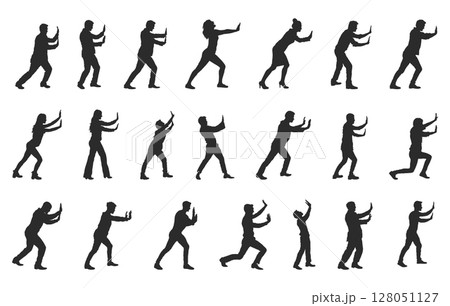 People pushing pose silhouette, Male pushing pose silhouette, Female pushing pose silhouette, Person pushing pose silhouette, People pushing pose svg 128051127