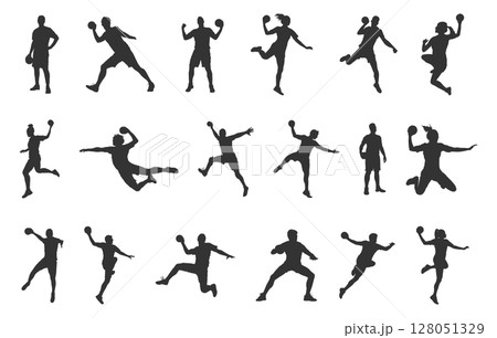 Handball players silhouette, Handball silhouettes, Handball players svg, Handball svg, Handball player vector illustration, Handball players icon bundle. 128051329