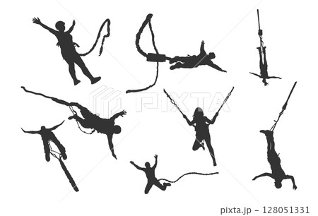 Bungee jumping silhouette, Bungee jumping vector, Bungee jumping svg, Bungee jumper vector silhouettes. 128051331