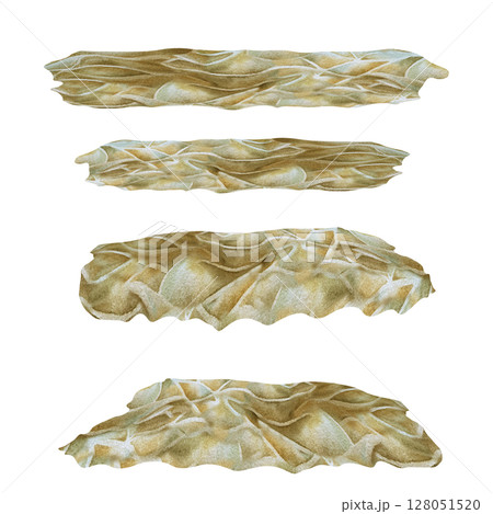 Set of watercolor hand-painted seabed surfaces with sand dunes with different textures. Template for marine-themed design, educational content, games, decorative elements in digital and printed media. 128051520