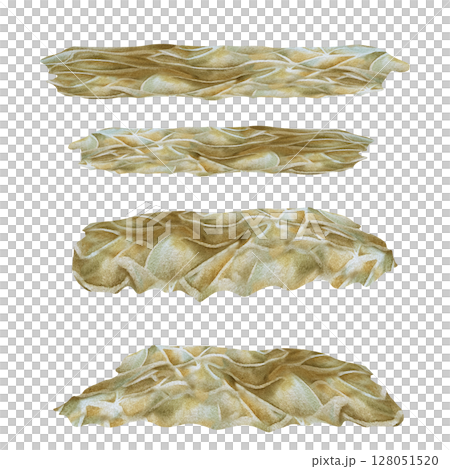 Set of watercolor hand-painted seabed surfaces with sand dunes with different textures. Template for marine-themed design, educational content, games, decorative elements in digital and printed media. 128051520