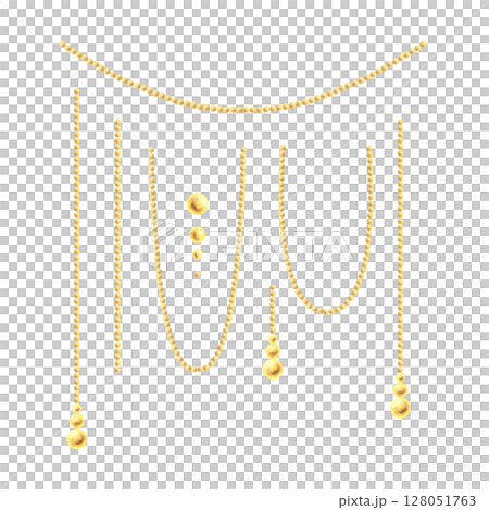 Elegant golden hanging chains, beads, and strings. Hand-painted watercolor illustration elements perfect for luxury holiday designs, branding, and decor. New Year, Christmas Illustration Elegant golden hanging chains, beads, and strings. Hand-painted watercolor illustration elements perfect for luxury holiday designs, branding, and decor. New Year, Christmas Illustration 128051763