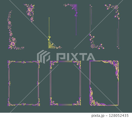 Collection of Decorative Corners and Frames with Floral Motifs 128052435