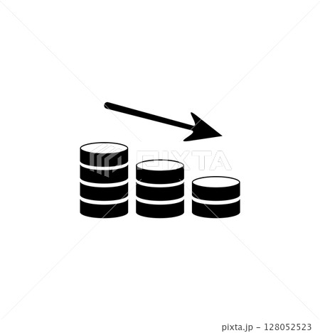 Financial Crisis, Money Stack Down, Costs Cut Solid Flat Vector Icon Isolated on White Background 128052523