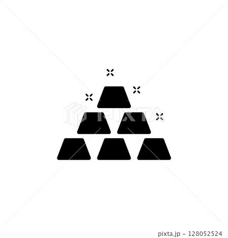 Gold Bars Pyramid, Stack Precious Metal Ingots Solid Flat Vector Icon Isolated on White Background 128052524