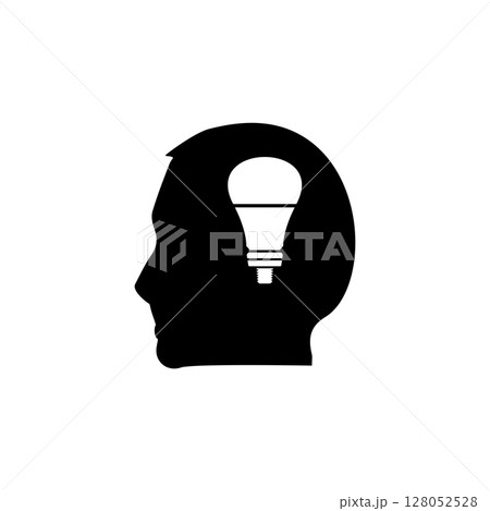 Smart Human Head, Idea and Imagination Solid Flat Vector Icon Isolated on White Background 128052528