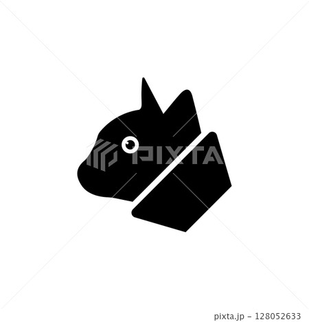 Cat with Veterinary Cone Collar Solid Flat Vector Icon Isolated on White Background 128052633