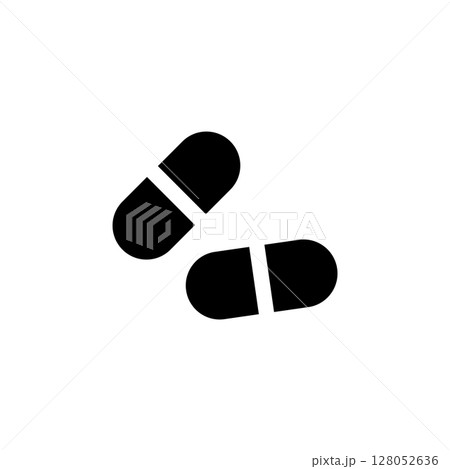 Medicines Pills, Medical Capsules Solid Flat Vector Icon Isolated on White Background 128052636