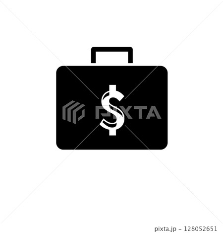 Briefcase with Dollar, Money Suitcase Solid Flat Vector Icon Isolated on White Background 128052651