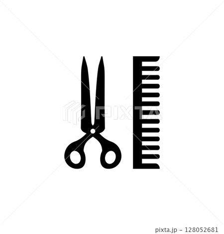Scissors and Comb, Hairdresser Tools Solid Flat Vector Icon Isolated on White Background 128052681