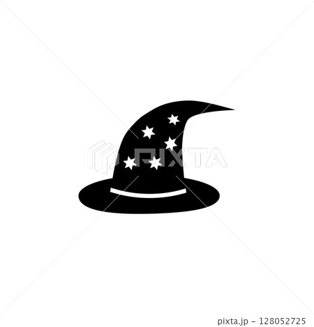 Halloween Witch Hat, Wizard Cone Cap Solid Flat Vector Icon Isolated on White Background 128052725