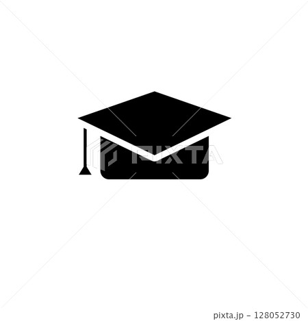 Graduation Cap, Student Toga Hat Solid Flat Vector Icon Isolated on White Background 128052730