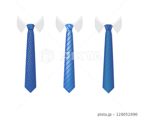 3d Realistic Neck tie with white collar. Tie neck vector with different stripe pattern. Vector 128052890