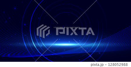 Technology futuristic blue circles lines glowing with wave lines on dark blue background. Technology futuristic blue circles lines glowing with wave lines on dark blue background. 128052988