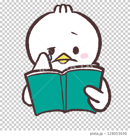 Illustration of a white bird crying while reading 128053030