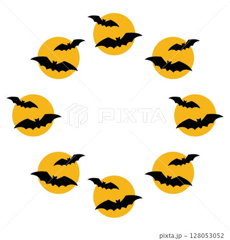 Circle frame. Moon and bats. Halloween design. Vector flat illustration isolated on a white background. 128053052