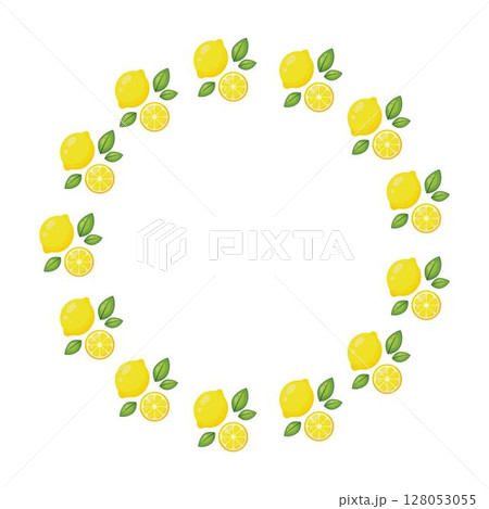 Frame of lemons. Cozy autumn design. Vector flat illustration isolated on a white background. 128053055