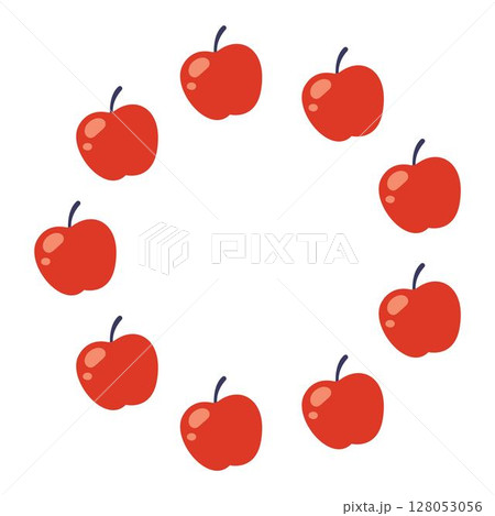 Round frame of red apples. Autumn design. Vector flat illustration isolated on a white background. 128053056
