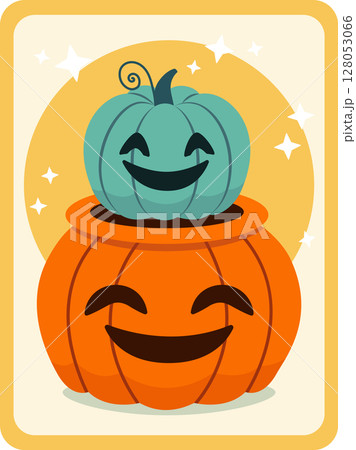 TTwo pumpkins. Halloween card. Vector flat illustration 128053066