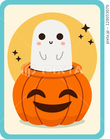 Ghost and pumpkin. Halloween card. Vector illustration 128053070
