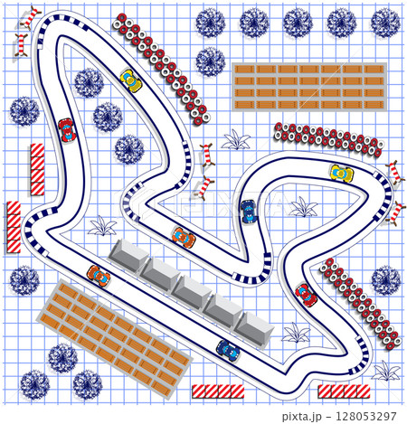 Race track on a sheet in a cage. View from above. Vector illustration. Race track on a sheet in a cage. View from above. Vector illustration. 128053297