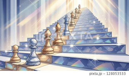 駒が階段に並ぶヒエラルキー 駒が階段に並ぶヒエラルキー 128053533