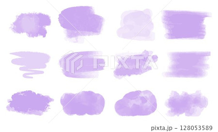 Set of delicate lavender watercolor stains 128053589