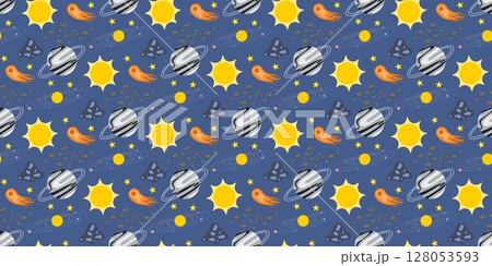 Solar system background with planets, meteorites, stars and star dust 128053593