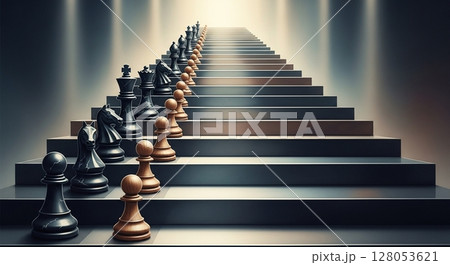 暗色階段に並ぶ駒のヒエラルキー 暗色階段に並ぶ駒のヒエラルキー 128053621