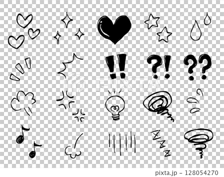Hand-drawn cute emotion icon set (monochrome line drawing) Hand-drawn cute emotion icon set (monochrome line drawing) 128054270