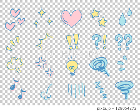 Hand-drawn cute emotion icon set (pastel colors) 128054272