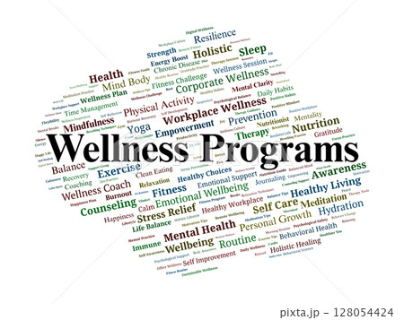 Wellness Programs Word Cloud. Essential Concepts For Personal And Workplace Health Wellness Programs Word Cloud. Essential Concepts For Personal And Workplace Health 128054424