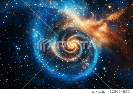 Galactic spiral showcasing vibrant colors and cosmic features in a star-filled universe Galactic spiral showcasing vibrant colors and cosmic features in a star-filled universe 128054626