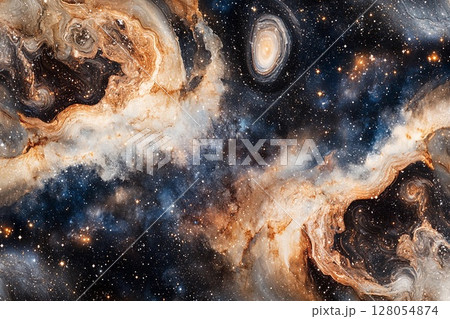 Swirling marble patterns filled with galaxy-inspired stars create a cosmic atmosphere in vibrant colors Swirling marble patterns filled with galaxy-inspired stars create a cosmic atmosphere in vibrant colors 128054874