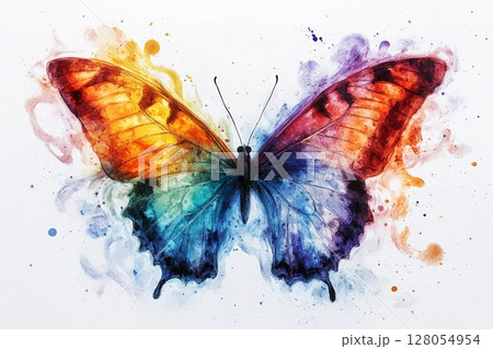 Watercolor butterfly with wings dissolving into air captures vibrant colors in motion Watercolor butterfly with wings dissolving into air captures vibrant colors in motion 128054954