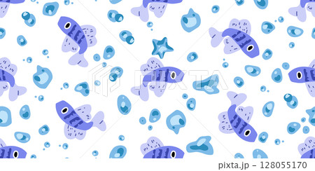 Playful Underwater Fish Seamless Pattern Playful Underwater Fish Seamless Pattern 128055170